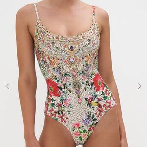 Camilla Scoop Neck One Piece Leos Bouquet XS leopard jewels floral white lotus